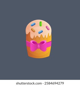 Cute Colorful Cartoon Easter Cake With Bow Isolated Vector Design