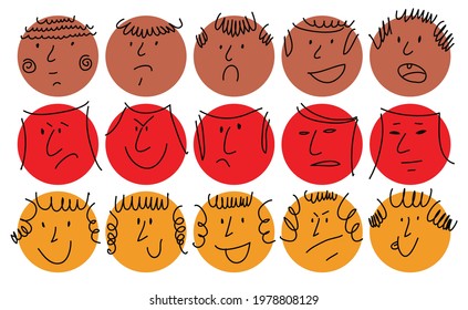 Cute colorful  cartoon faces.  Smiling human icon. different nationalities. Avatars of people. Vector cute illustration in flat style.
