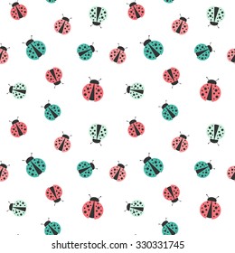 cute colorful cartoon ladybug seamless vector background illustration