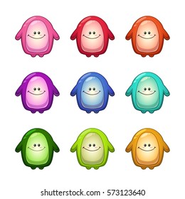 Cute colorful cartoon little aliens. Vector funny characters icons set, isolated on white