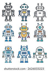 Cute Colorful Cartoon Robot Set, Flat Design Vector Illustration
