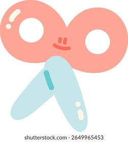 Cute and colorful cartoon scissors with smiling face, featuring pink handle and blue blades, perfect for school or craft activities. This playful design adds fun element to any creative project
