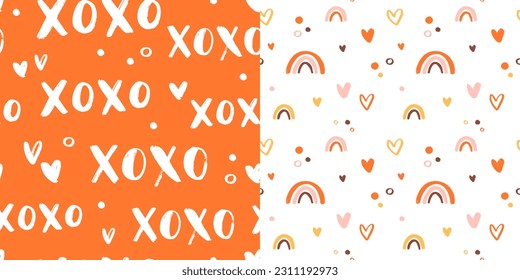 Cute colorful cartoon seamless pattern. Retro pink background texture for valentine's day or romantic concept. Trendy seamless doodle wallpaper.