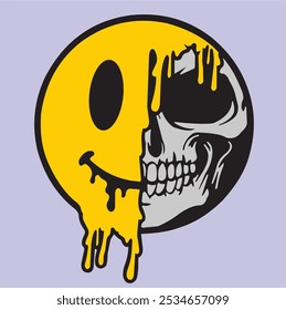 Cute and colorful cartoon skull vector design is perfect for stickers or logos.