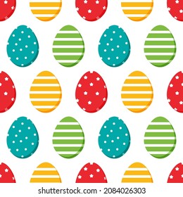 Cute and colorful cartoon style easter eggs with different design vector seamless pattern background.
