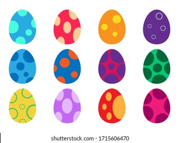 Cute colorful cartoon style spotted dinosaur eggs set, collection isolated on white background