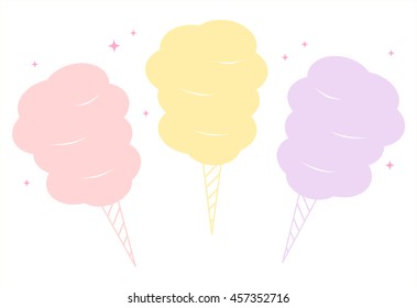 Cute Colorful Cartoon Sweet Cotton Candy Set Vector Illustration