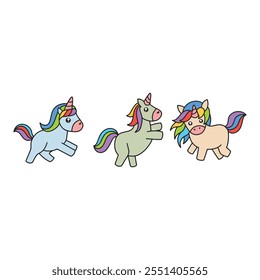 Cute and Colorful Cartoon Unicorns with Whimsical Style – Perfect for Fantasy Lovers