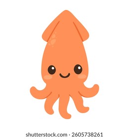 Cute colorful cartoon vector doodle squid clipart for childish design and decoration.