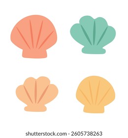 Cute colorful cartoon vector doodle shell clipart set with two halves for childish design.