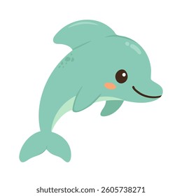 Cute colorful cartoon vector doodle dolphin clipart for childish marine design.