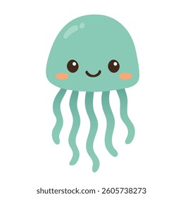 Cute colorful cartoon vector doodle jellyfish clipart for childish marine design.