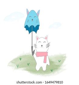 Cute colorful cat on watercolor technique for decorative,kid product ,t-shirt or background,vector illustration