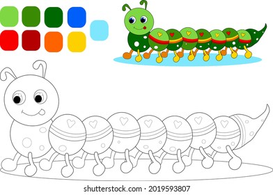 Cute colorful caterpillar. Children's coloring with an example. Vector illustration.
