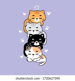 Cute colorful cats friends flat vector illustration