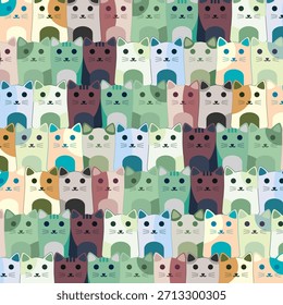 Cute colorful cats seamless pattern and doodle style background wallpaper