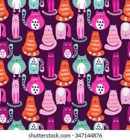 Cute colorful cats. Seamless pattern. Vector illustration.