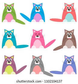 cute colorful cats set