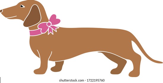 Cute Colorful cheerful Dachshund dog Isolated on white background. Pets. Cartoon brown Dachshund. Hand drawn vector illustration