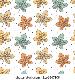 cute colorful chestnut leaves seamless vector pattern background illustration