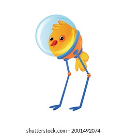 Cute colorful chicken alien in spacesuit cartoon vector illustration