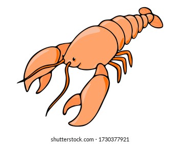 Cute colorful childish cartoon black outline lobster isolated on a white background. Underwater creature vector illustration.