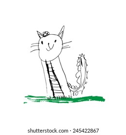 Cute and colorful children's illustration of a abstract cat