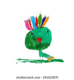 Cute and colorful children's illustration of a peacock