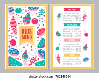 Cute colorful children's menu. Vector illustration