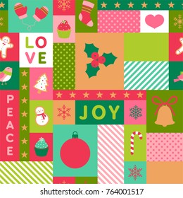 Cute colorful christmas elements seamless pattern with rectangle background
