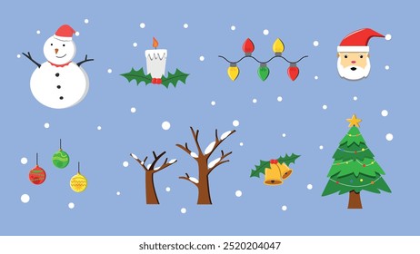 Cute and Colorful Christmas Ornament made by flat and simple design style for your festive decoration, banner, poster etc