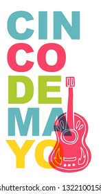 Cute and Colorful Cinco De Mayo Poster, Card Greeting, or Shirt Design with Guitar Icon. Vector Illustration for Graphic Design, Template, Layout, Background and more. 