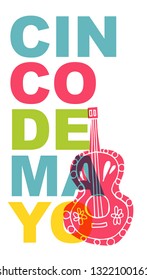 Cute and Colorful Cinco De Mayo Poster, Card Greeting, or Shirt Design with Guitar Icon. Vector Illustration for Graphic Design, Template, Layout, Background and more. 