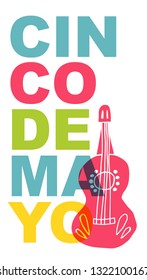 Cute and Colorful Cinco De Mayo Poster, Card Greeting, or Shirt Design with Guitar Icon. Vector Illustration for Graphic Design, Template, Layout, Background and more. 