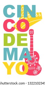 Cute and Colorful Cinco De Mayo Poster, Card Greeting, or Shirt Design with Hat and Guitar Icon. Vector Illustration for Graphic Design, Template, Layout, Background and more. 