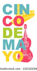 Cute and Colorful Cinco De Mayo Poster, Card Greeting, or Shirt Design with Hat and Guitar Icon. Vector Illustration for Graphic Design, Template, Layout, Background and more. 