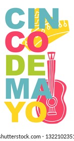 Cute and Colorful Cinco De Mayo Poster, Card Greeting, or Shirt Design with Hat and Guitar Icon. Vector Illustration for Graphic Design, Template, Layout, Background and more. 