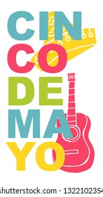Cute and Colorful Cinco De Mayo Poster, Card Greeting, or Shirt Design with Hat and Guitar Icon. Vector Illustration for Graphic Design, Template, Layout, Background and more. 