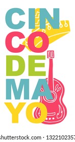 Cute and Colorful Cinco De Mayo Poster, Card Greeting, or Shirt Design with Hat and Guitar Icon. Vector Illustration for Graphic Design, Template, Layout, Background and more. 