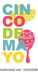 Cute and Colorful Cinco De Mayo Poster, Card Greeting, or Shirt Design with Hat and Maracas Icon. Vector Illustration for Graphic Design, Template, Layout, Background and more. 