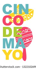 Cute and Colorful Cinco De Mayo Poster, Card Greeting, or Shirt Design with Hat and Maracas Icon. Vector Illustration for Graphic Design, Template, Layout, Background and more. 