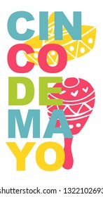Cute and Colorful Cinco De Mayo Poster, Card Greeting, or Shirt Design with Hat and Maracas Icon. Vector Illustration for Graphic Design, Template, Layout, Background and more. 