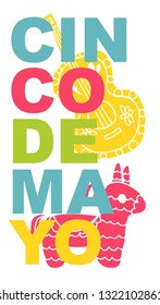 Cute and Colorful Cinco De Mayo Poster, Card Greeting, or Shirt Design with Guitar and Pinata Icon. Vector Illustration for Graphic Design, Template, Layout, Background and more. 