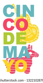 Cute and Colorful Cinco De Mayo Poster, Card Greeting, or Shirt Design with Guitar and Pinata Icon. Vector Illustration for Graphic Design, Template, Layout, Background and more. 