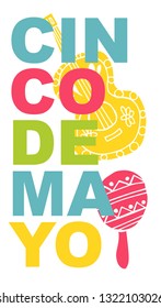 Cute and Colorful Cinco De Mayo Poster, Card Greeting, or Shirt Design with Guitar and Maracas Icon. Vector Illustration for Graphic Design, Template, Layout, Background and more. 