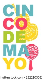 Cute and Colorful Cinco De Mayo Poster, Card Greeting, or Shirt Design with Guitar and Maracas Icon. Vector Illustration for Graphic Design, Template, Layout, Background and more. 