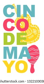 Cute and Colorful Cinco De Mayo Poster, Card Greeting, or Shirt Design with Guitar and Maracas Icon. Vector Illustration for Graphic Design, Template, Layout, Background and more. 