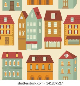 Cute colorful city seamless pattern