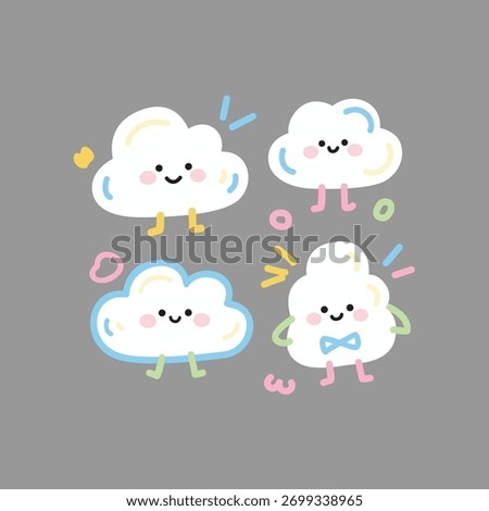 Cute Colorful Cloud Characters Vector Set for Kids Design 