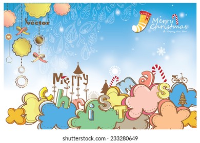 Cute Colorful Clouds With merry christmas Alphabet decoration